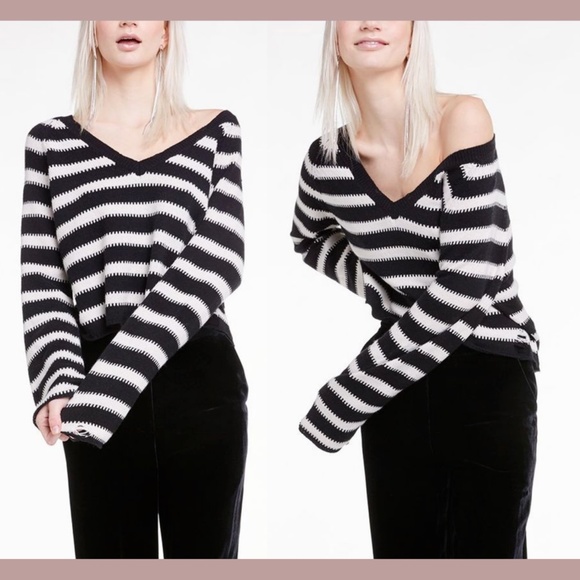 NEW Wildfox [ Large ] Optic Stripe Leanne‎ Sweater in Night Vanilla - Picture 3 of 12